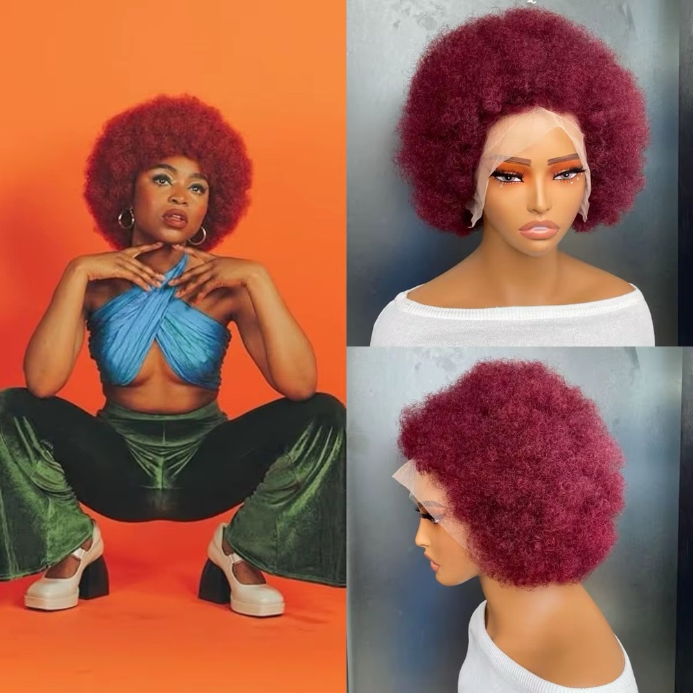 Human Afro kinky Curly 13 x 4 Glueless wigs 8 inch